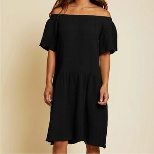 Nation Ltd Black Mariel Off The Shoulder Gauze Dress Raw Hem Beachy size S